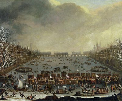 The Frost Fair of the Winter of 1683-4 on the Thames, with Old London Bridge in the Distance, c.1685 by English School